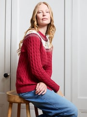 JoJo Maman Bébé Red Reindeer Women's Long Sleeve Christmas Fairisle Jumper - Image 2 of 4