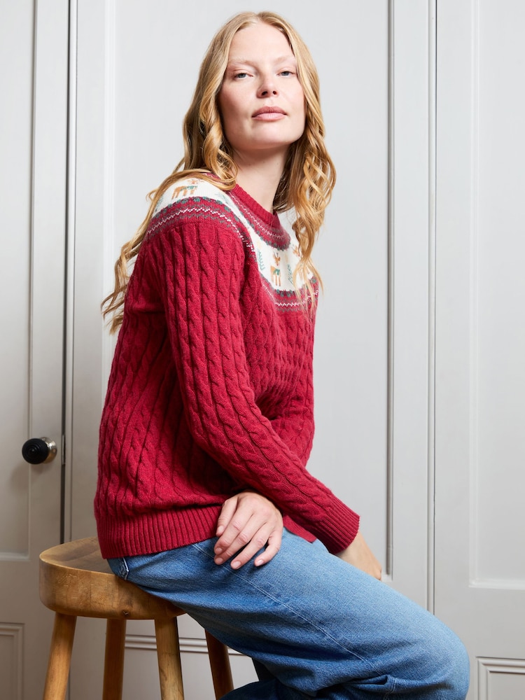 JoJo Maman Bébé Red Reindeer Women's Long Sleeve Christmas Fairisle Jumper - Image 2 of 4 JoJo Maman Bébé Red Reindeer Women's Long Sleeve Christmas Fairisle Jumper - Image 2 of 4