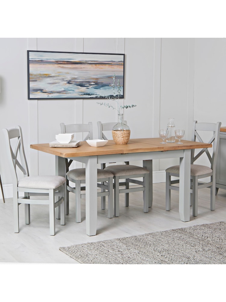 K Interiors Grey Oak Windsor Solid Wood 1.2m Butterfly Extending Table - Image 1 of 6