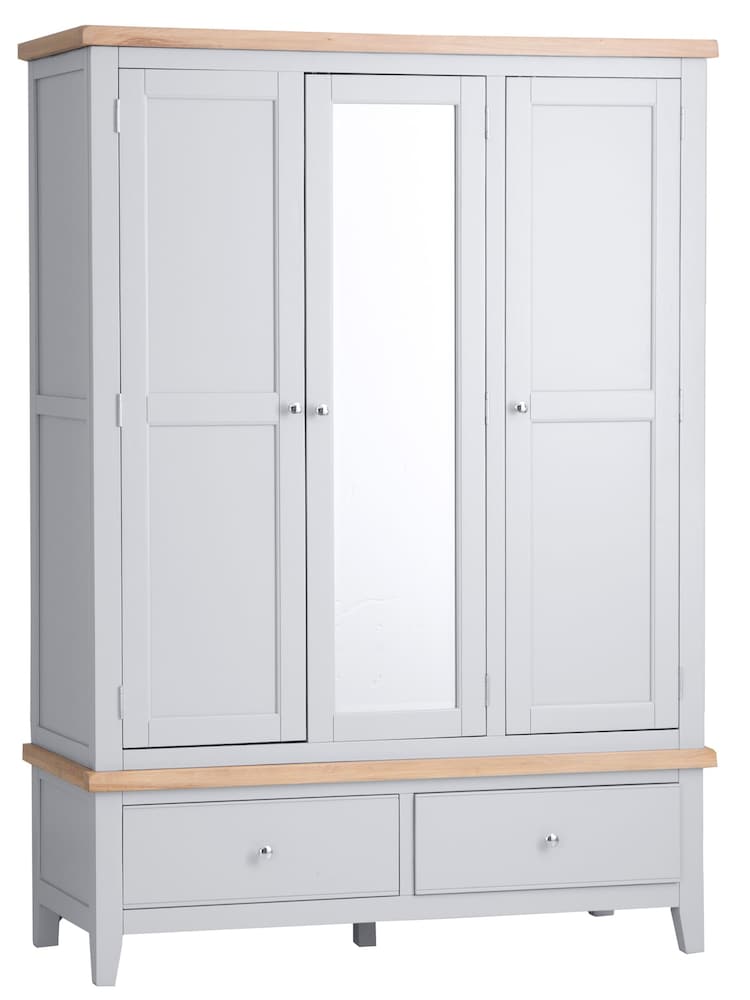 K Interiors Grey Windsor Solid Wood Triple, 2 Drawers Wardrobe - Image 2 of 6