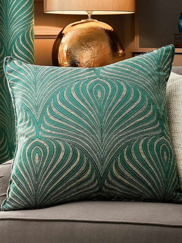 Riva Paoletti Emerald Gatsby Jacquard Eyelet Cushion - Image 1 of 6 Riva Paoletti Emerald Gatsby Jacquard Eyelet Cushion - Image 1 of 6