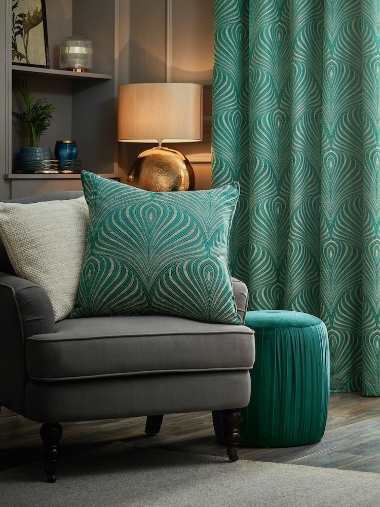 Riva Paoletti Emerald Gatsby Jacquard Eyelet Cushion - Image 2 of 6