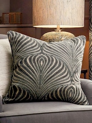 Riva Paoletti Black Gatsby Jacquard Cushion - Image 1 of 6
