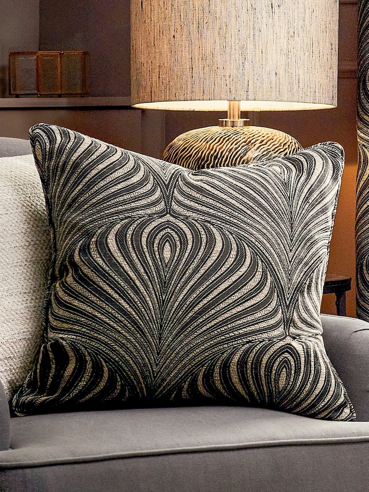 Riva Paoletti Black Gatsby Jacquard Cushion - Image 1 of 6