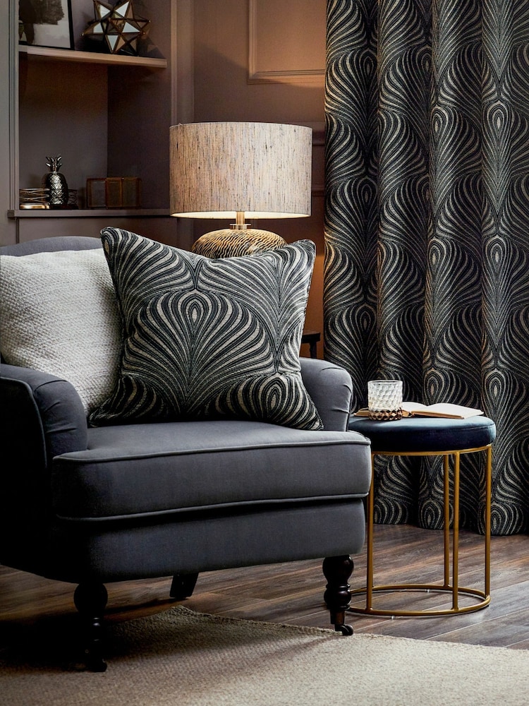Riva Paoletti Black Gatsby Jacquard Cushion - Image 2 of 6