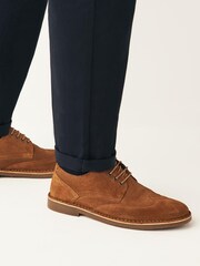 Tan Brown Suede Wing Cap Derby Shoes - Image 1 of 7