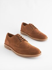 Tan Brown Suede Wing Cap Derby Shoes - Image 2 of 7