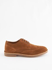 Tan Brown Suede Wing Cap Derby Shoes - Image 3 of 7