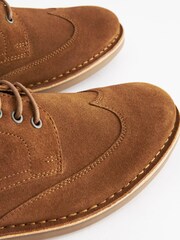 Tan Brown Suede Wing Cap Derby Shoes - Image 5 of 7