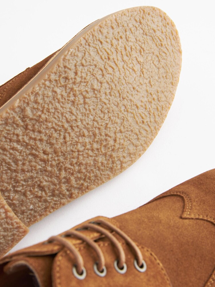 Tan Brown Suede Wing Cap Derby Shoes - Image 7 of 7