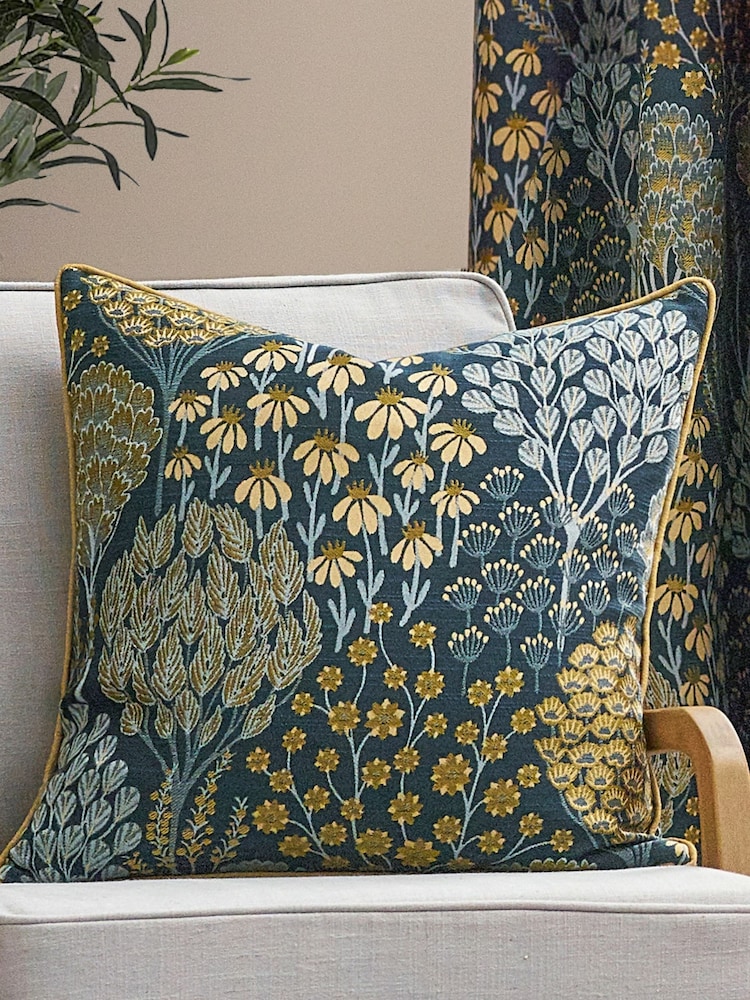 Wylder Blue Saffron Ophelia Floral Jacquard Cushion - Image 1 of 5