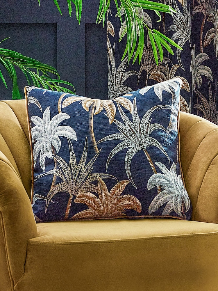 Wylder Navy Blue Galapagos Tropical Jacquard Cushion - Image 1 of 5
