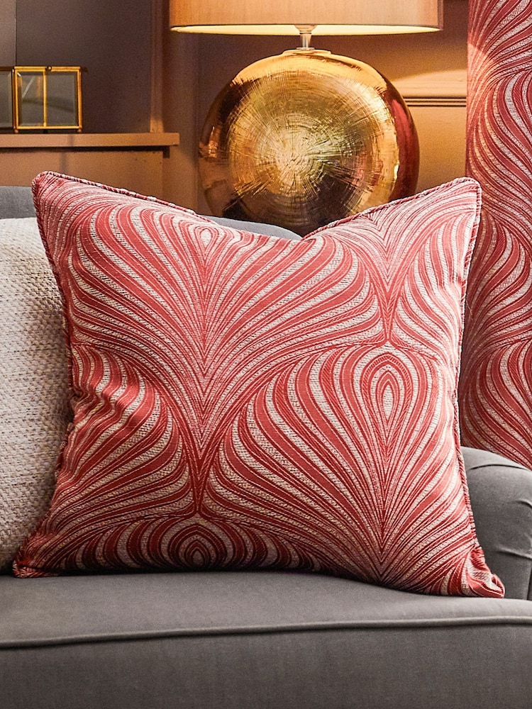 Riva Paoletti Terracotta Gatsby Jacquard Eyelet Cushion - Image 1 of 6