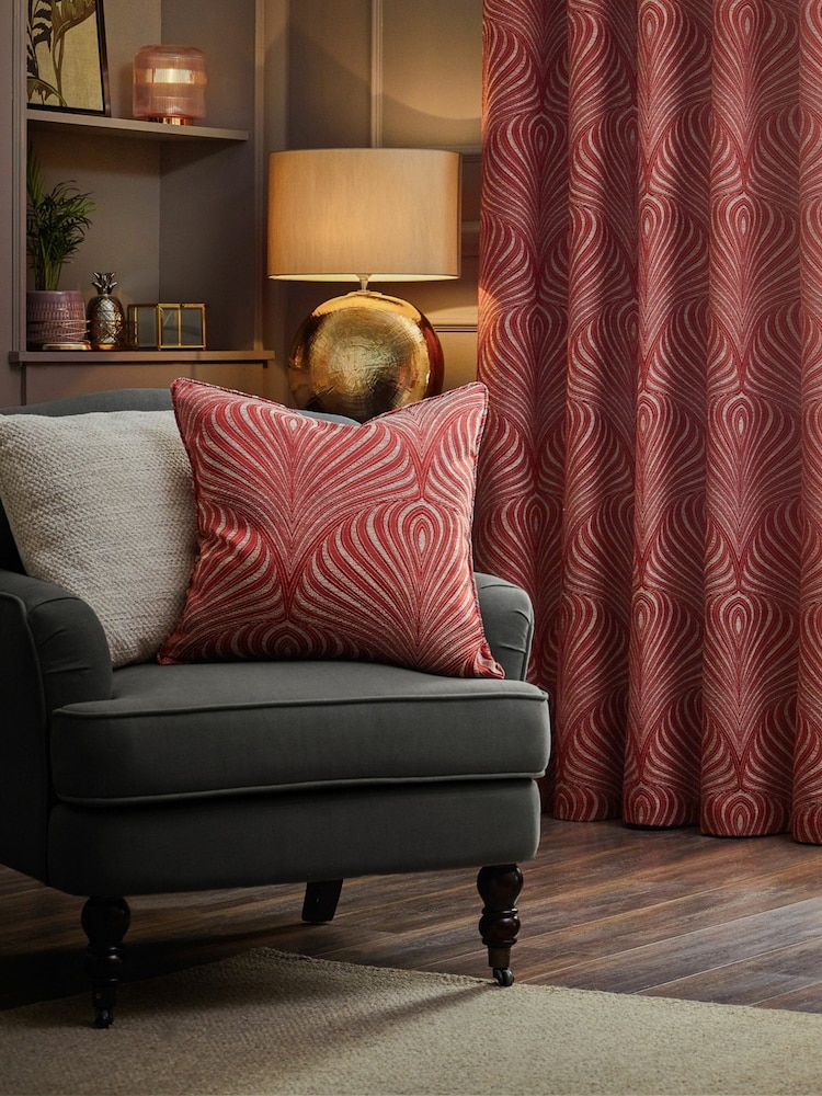 Riva Paoletti Terracotta Gatsby Jacquard Eyelet Cushion - Image 2 of 6
