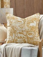 furn. Ochre Yellow Winter Woods Animal Chenille Cushion - Image 1 of 6