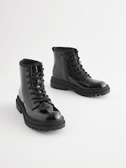 Black Patent Wide Fit (G) Warm Lined Lace-Up Ankle Boots - Image 1 of 5