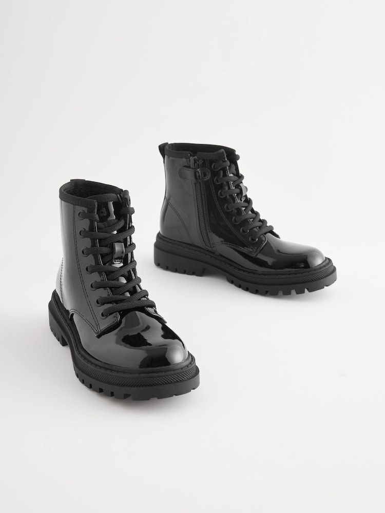 Black Patent Wide Fit (G) Warm Lined Lace-Up Ankle Boots - Image 1 of 5