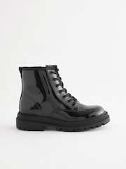 Black Patent Wide Fit (G) Warm Lined Lace-Up Ankle Boots - Image 2 of 5