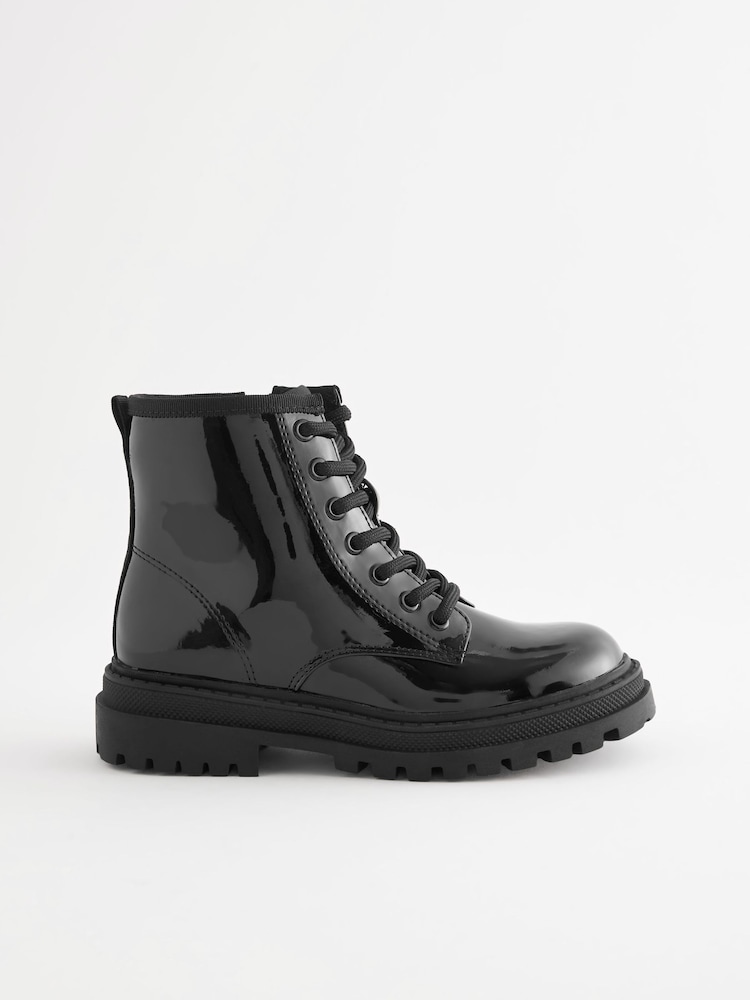 Black Patent Wide Fit (G) Warm Lined Lace-Up Ankle Boots - Image 2 of 5