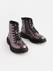 Silver Metallic Wide Fit (G) Warm Lined Lace-Up Ankle Boots - Image 1 of 5