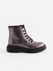 Silver Metallic Wide Fit (G) Warm Lined Lace-Up Ankle Boots - Image 2 of 5