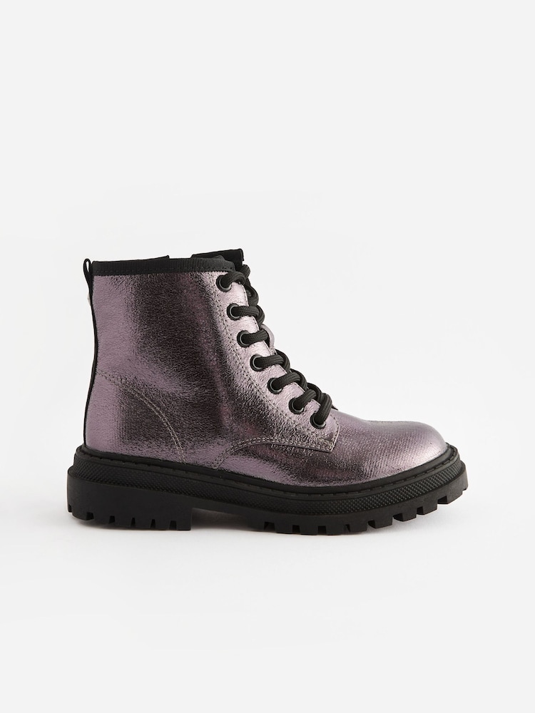 Silver Metallic Wide Fit (G) Warm Lined Lace-Up Ankle Boots - Image 2 of 5 Silver Metallic Wide Fit (G) Warm Lined Lace-Up Ankle Boots - Image 2 of 5