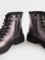 Silver Metallic Wide Fit (G) Warm Lined Lace-Up Ankle Boots - Image 4 of 5