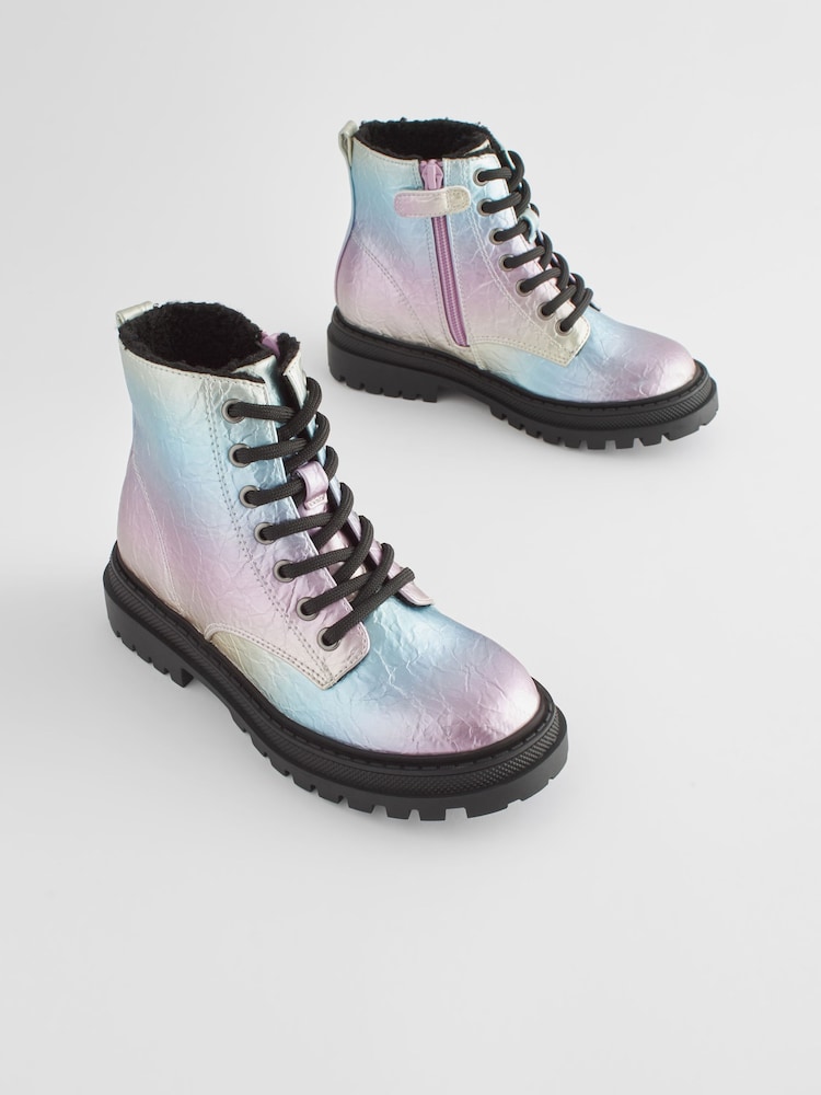 Rainbow Metallic Wide Fit (G) Warm Lined Lace-Up Ankle Boots - Image 1 of 6