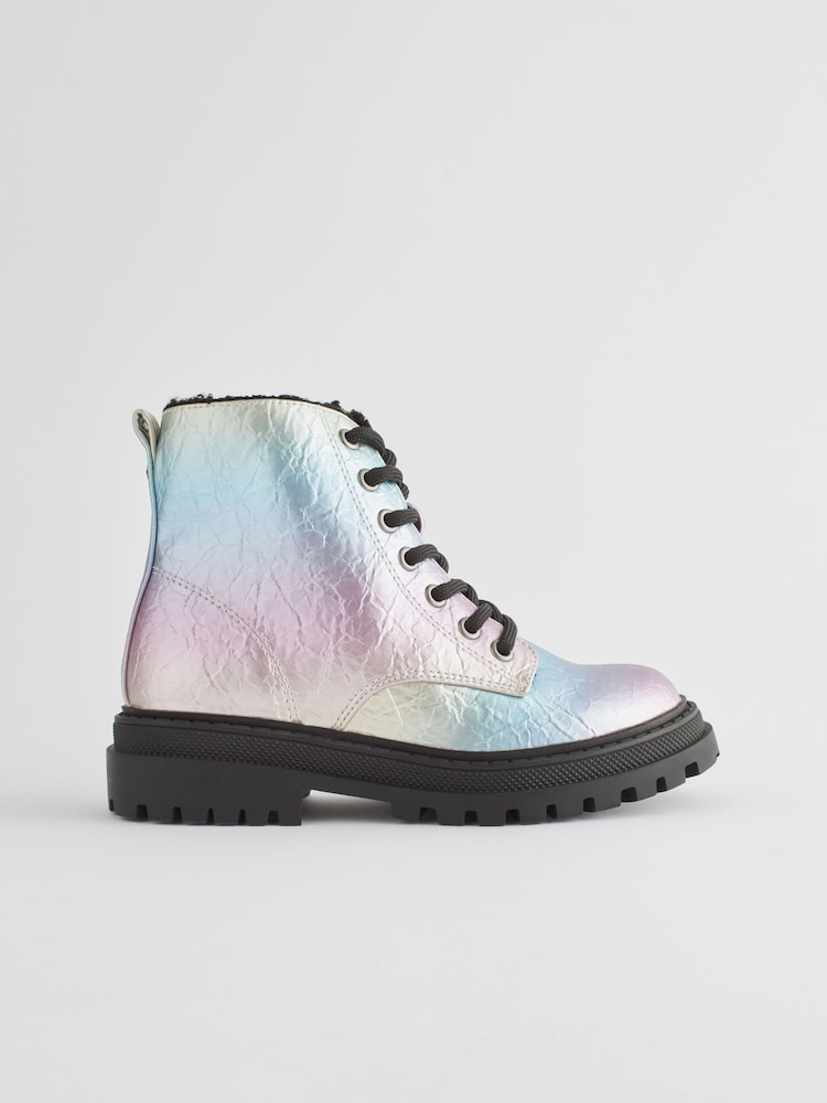 Rainbow Metallic Wide Fit (G) Warm Lined Lace-Up Ankle Boots - Image 2 of 6