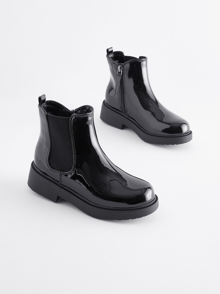 Black Patent Wide Fit (G) Chunky Chelsea Ankle Boots - Image 1 of 5