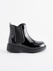 Black Patent Wide Fit (G) Chunky Chelsea Ankle Boots - Image 2 of 5