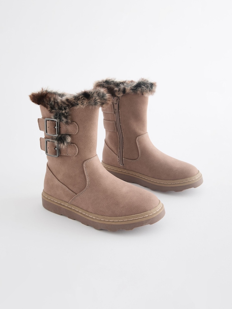 Neutral Brown Wide Fit (G) Warm Lined Zip Boots - Image 1 of 5