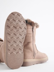 Neutral Brown Wide Fit (G) Warm Lined Zip Boots - Image 4 of 5