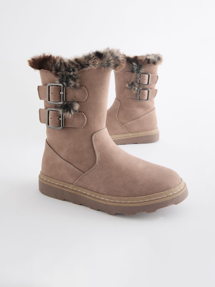 Neutral Brown Wide Fit (G) Warm Lined Zip Boots - Image 5 of 5
