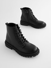 Matt Black Wide Fit (G) Warm Lined Lace-Up Ankle Boots - Image 1 of 6