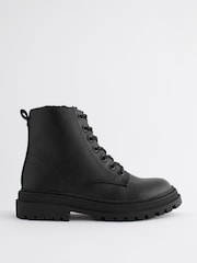 Matt Black Wide Fit (G) Warm Lined Lace-Up Ankle Boots - Image 2 of 6