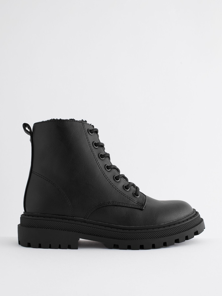Matt Black Wide Fit (G) Warm Lined Lace-Up Ankle Boots - Image 2 of 6
