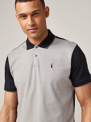 Black Dogtooth Print Polo Shirt - Image 1 of 5