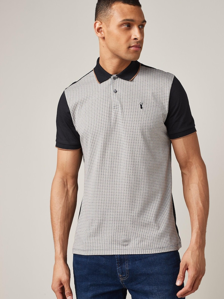 Black Dogtooth Print Polo Shirt - Image 2 of 5