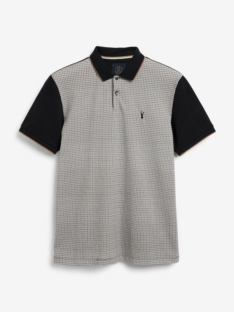 Black Dogtooth Print Polo Shirt - Image 5 of 5