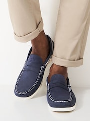 Crew Clothing Blue Slip On Leather Deck Shoes - Image 1 of 5