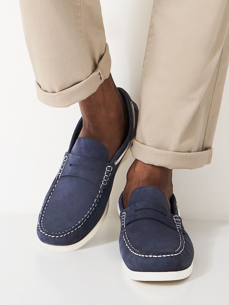 Crew Clothing Blue Slip On Leather Deck Shoes - Image 1 of 5