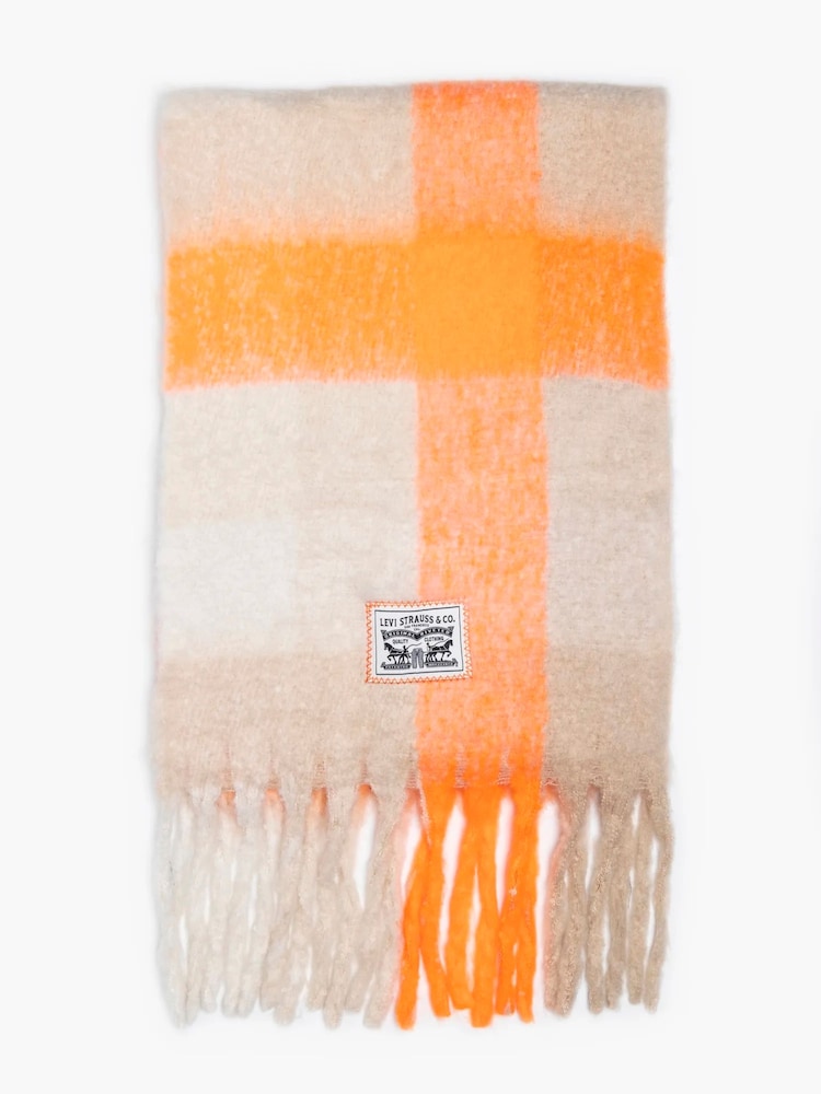 Oranžna/bela - Levi's Pop of Plaid Cosy 100% Cotton šal; ruta - Slika 4 iz 4