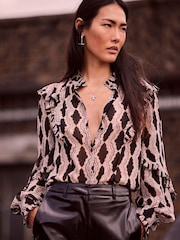 Mint Velvet Black Print Ruffle Blouse - Image 1 of 4