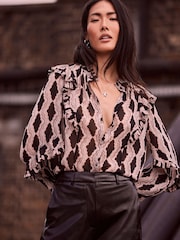 Mint Velvet Black Print Ruffle Blouse - Image 2 of 4