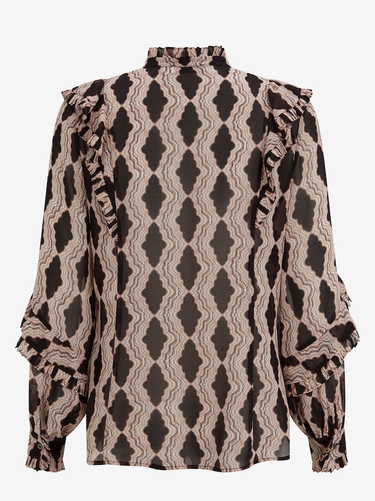 Mint Velvet Black Print Ruffle Blouse - Image 4 of 4