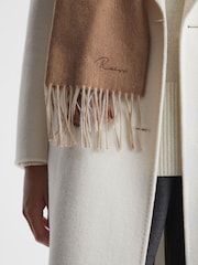 Reiss Camel Leyton Wool Blend Check Embroidered Scarf - Image 3 of 5