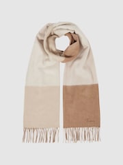 Reiss Camel Leyton Wool Blend Check Embroidered Scarf - Image 4 of 5