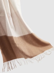 Reiss Camel Leyton Wool Blend Check Embroidered Scarf - Image 5 of 5