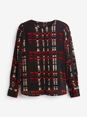 Black/Red Check Long Sleeve Keyhole Blouse - Image 2 of 6